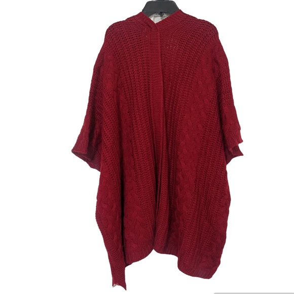 &Merci Oversized Red- Burgundy Cardigan Knitted Sweater 3/4 Sleeves Size S/M - Picture 4 of 16